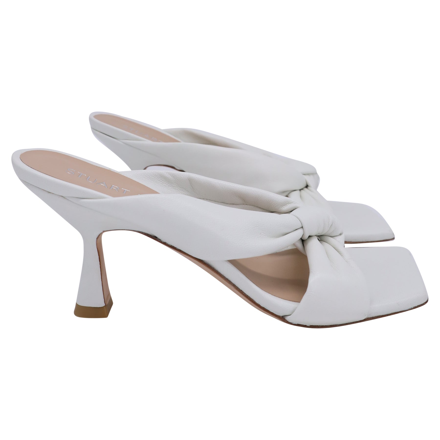 Stuart Weitzman Playa 75 Knot Slide Sandals in White Leather