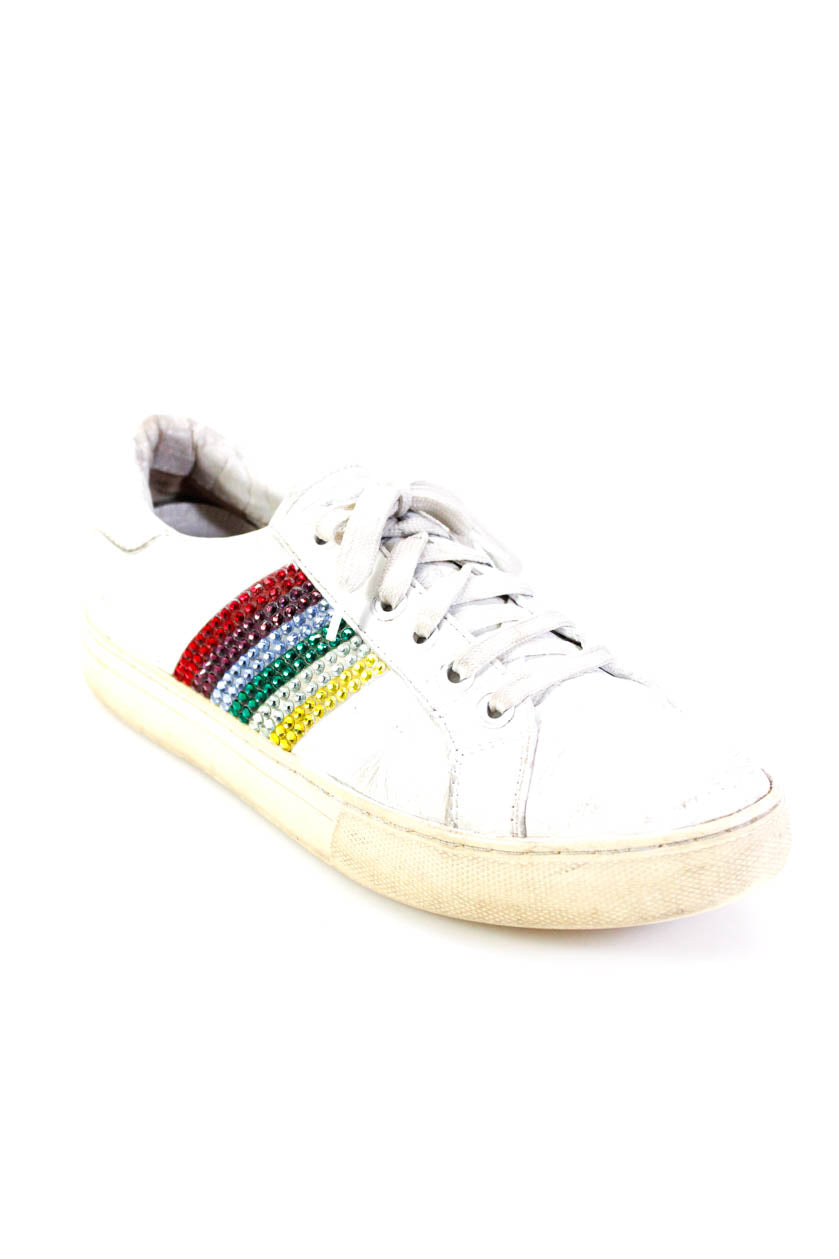Marc Jacobs Womens Round Neck Lace Up Embellish Rubber Sole Sneaker White