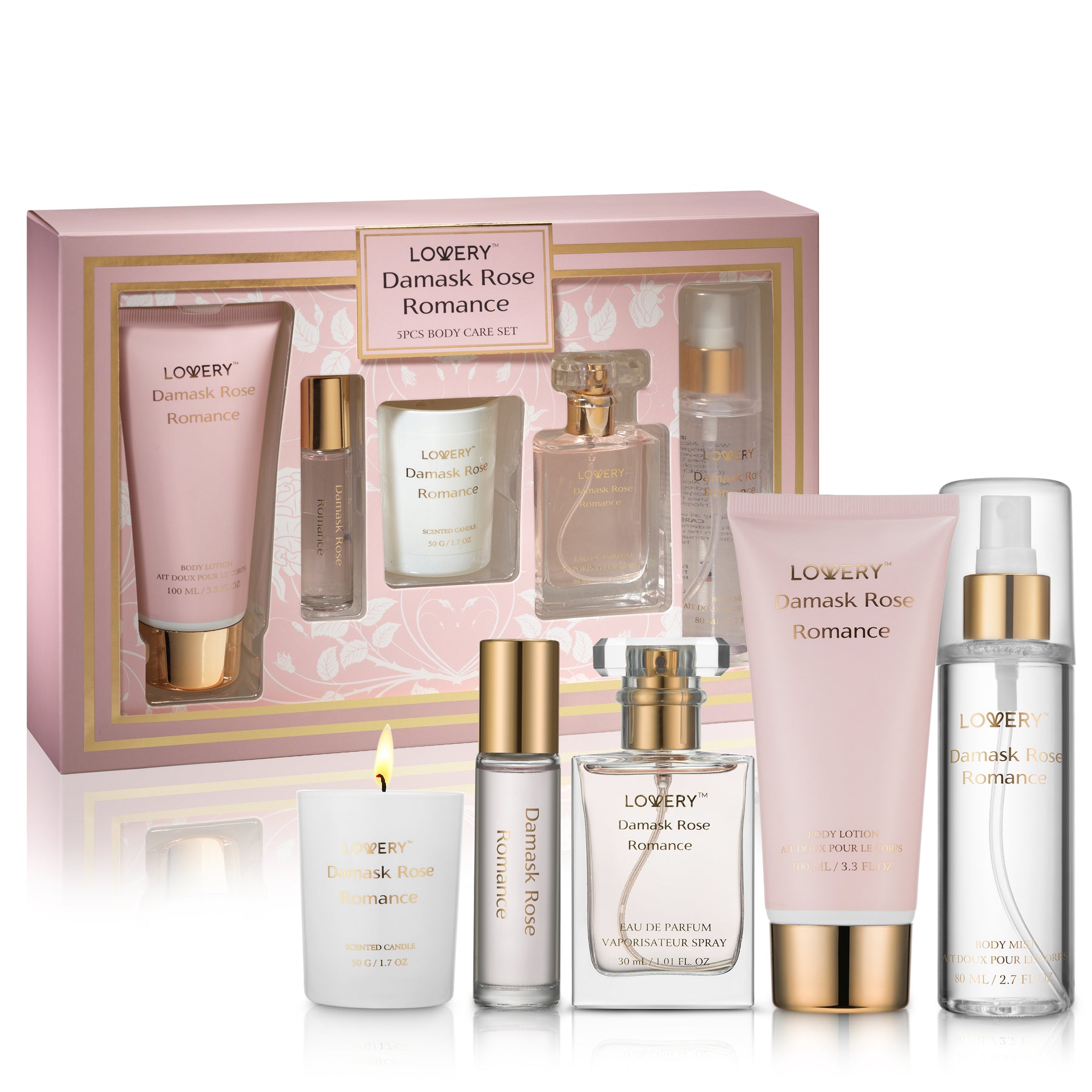 6-Pc. Damask Rose Romance Bath and Body Care Gift Set with Candle & More