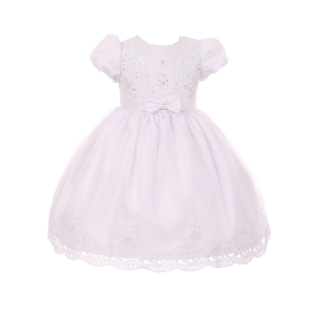 Baby Girls White Lace Bow Organza Cape Hat Dress Baptism Set 0-24 Months
