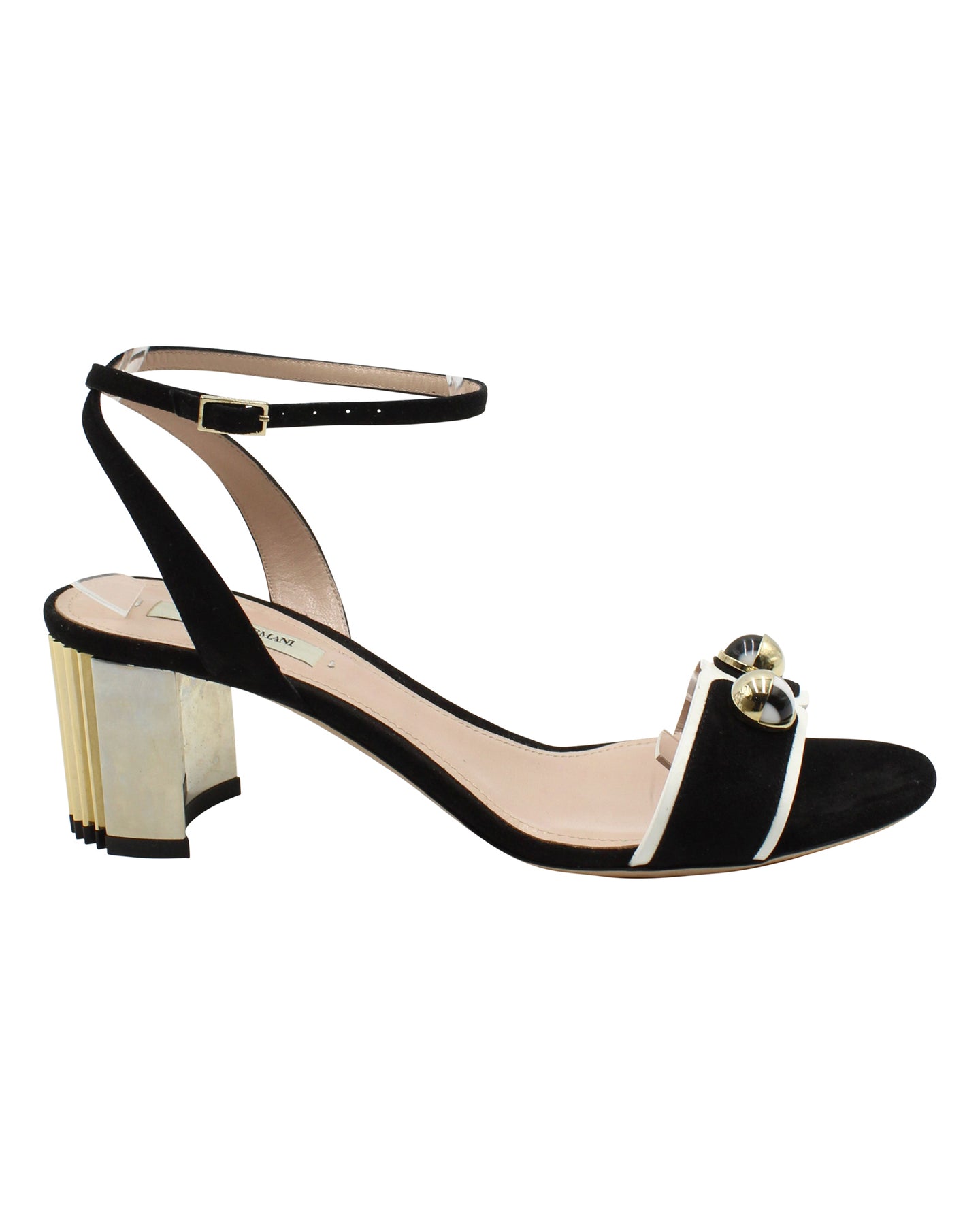 Giorgio Armani Ankle Strap Block Heel Sandals in Black Suede 7765011529788