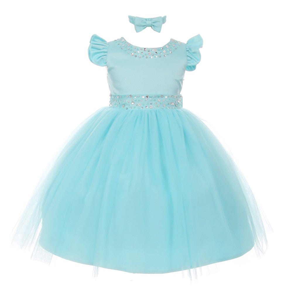 Little Girls Aqua Rhinestone Pearl Accent Headband Easter Dress 2-4T