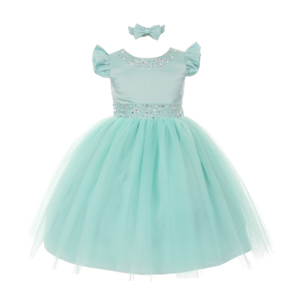 Baby Girls Mint Rhinestone Pearl Accent Headband Easter Dress 6-24M