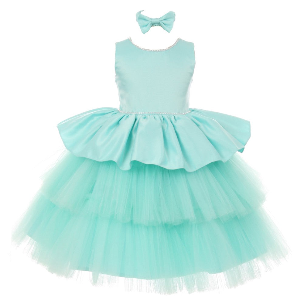 RainKids Baby Girls Aqua Rhinestone Satin Tulle Party Flower Girl Dress 6-24M
