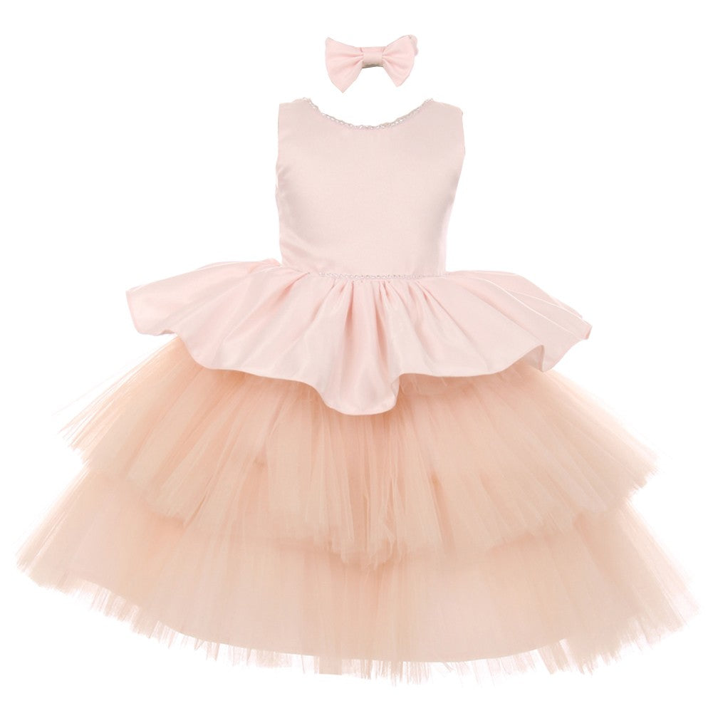 RainKids Baby Girls Blush Rhinestone Satin Tulle Party Flower Girl Dress 6-24M