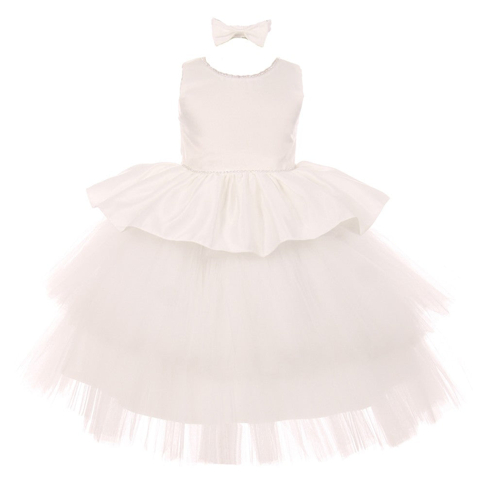 RainKids Little Girls Ivory Rhinestone Satin Tulle Party Flower Girl Dress 2-4T