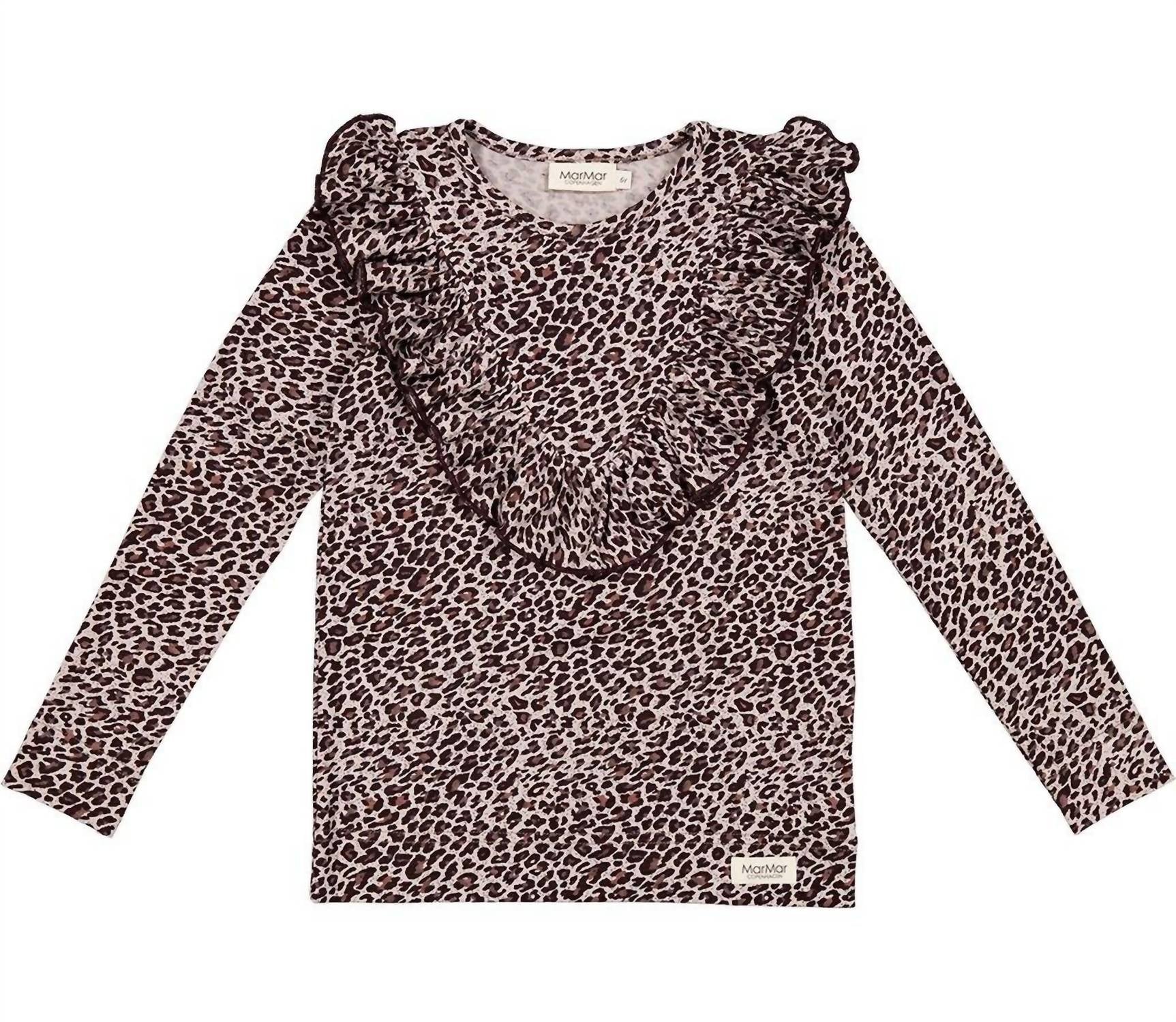 Girls Leopard Ruffle Top In Purple