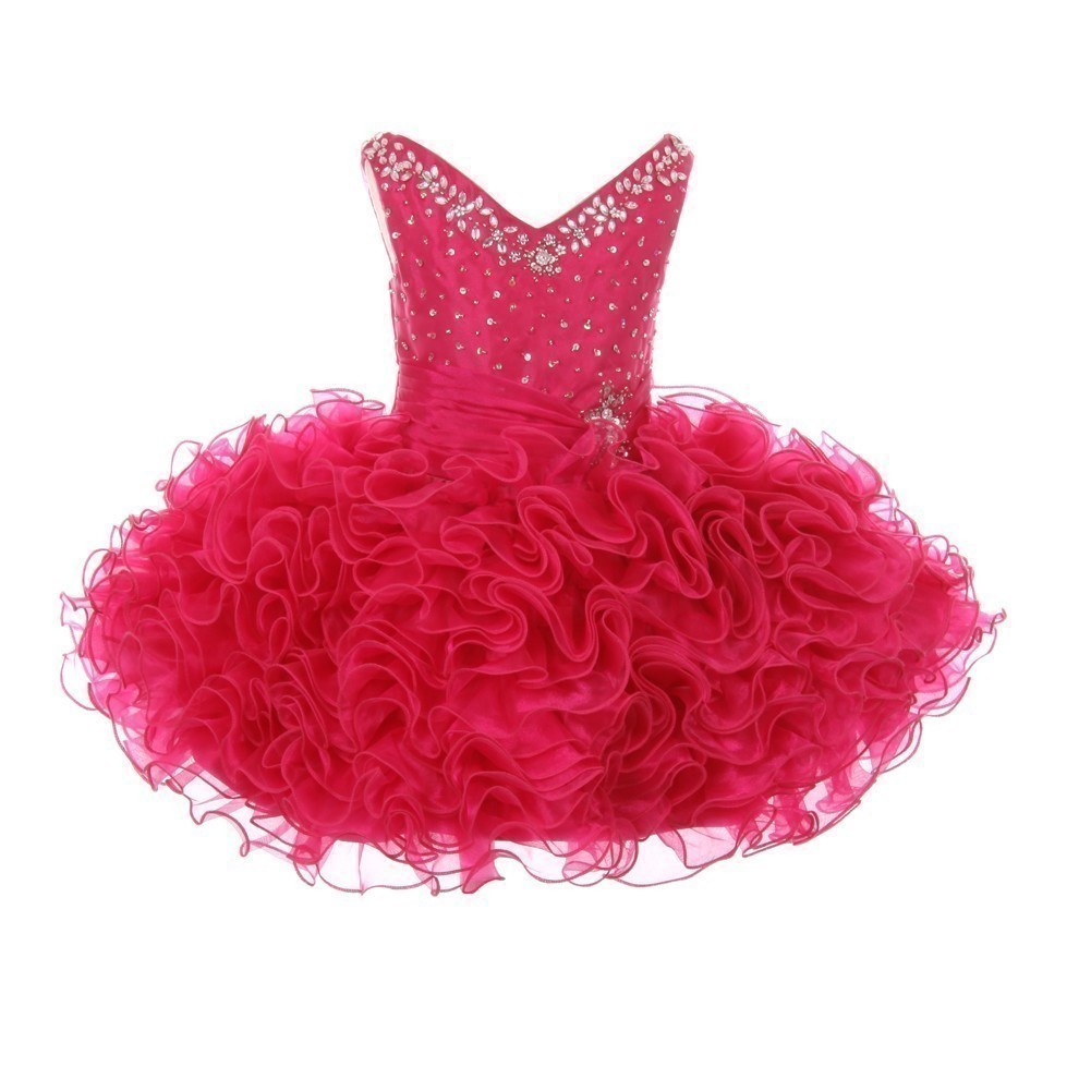 RainKids Baby Girls Fuchsia Beading Ruffle Organza Short Pageant Dress 12-24M