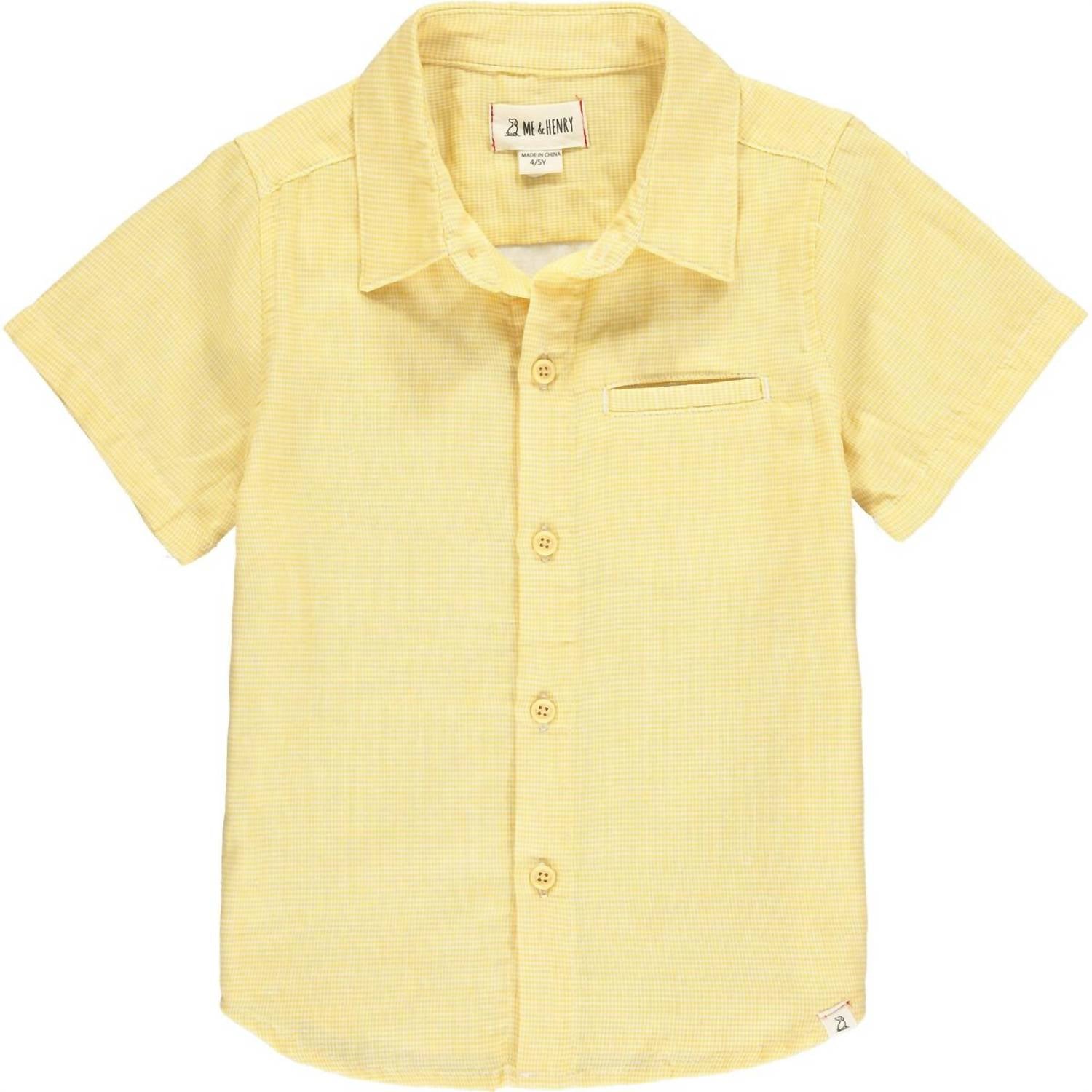 Boy's Newport Button Down Shirt In Gold Microcheck