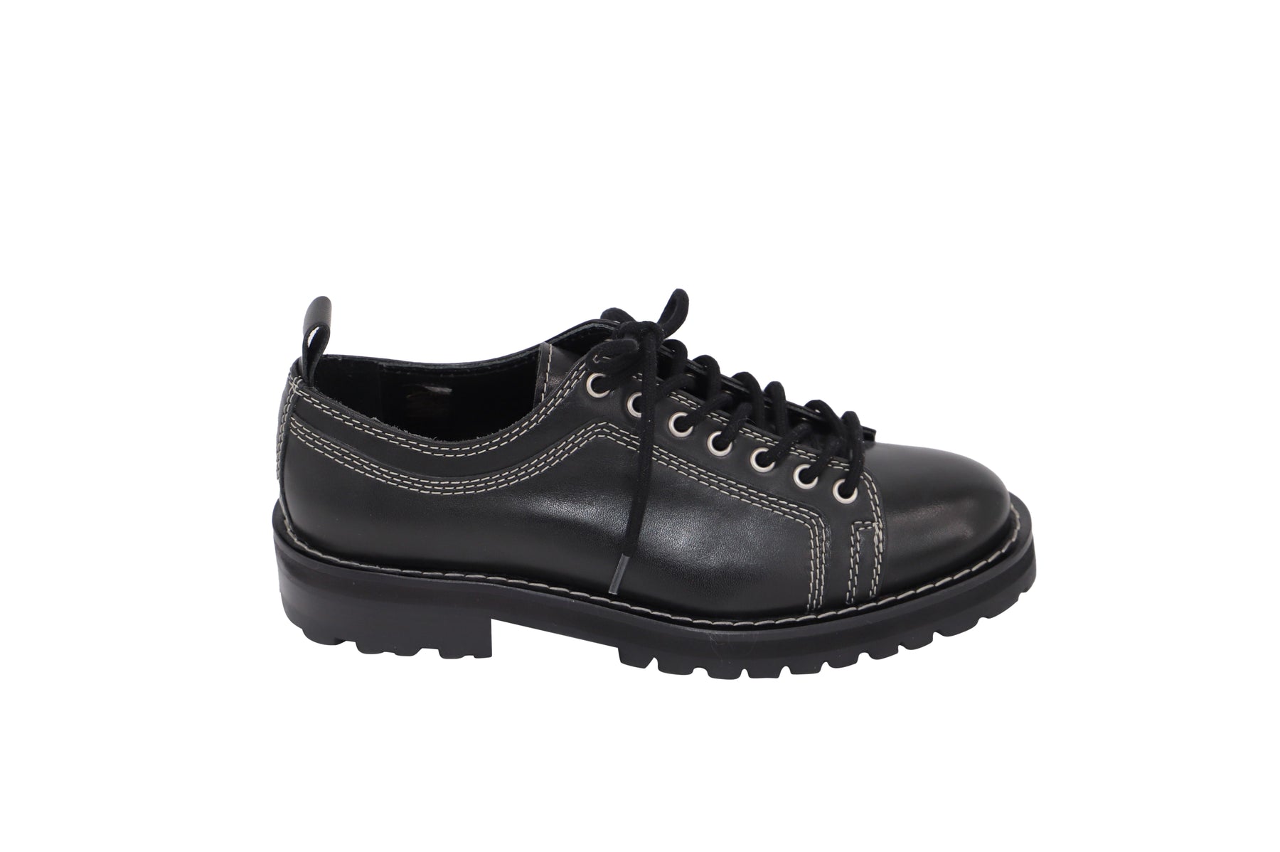 AMI Paris contrast stitch Worker Derbys in Black Leather 7766500081724