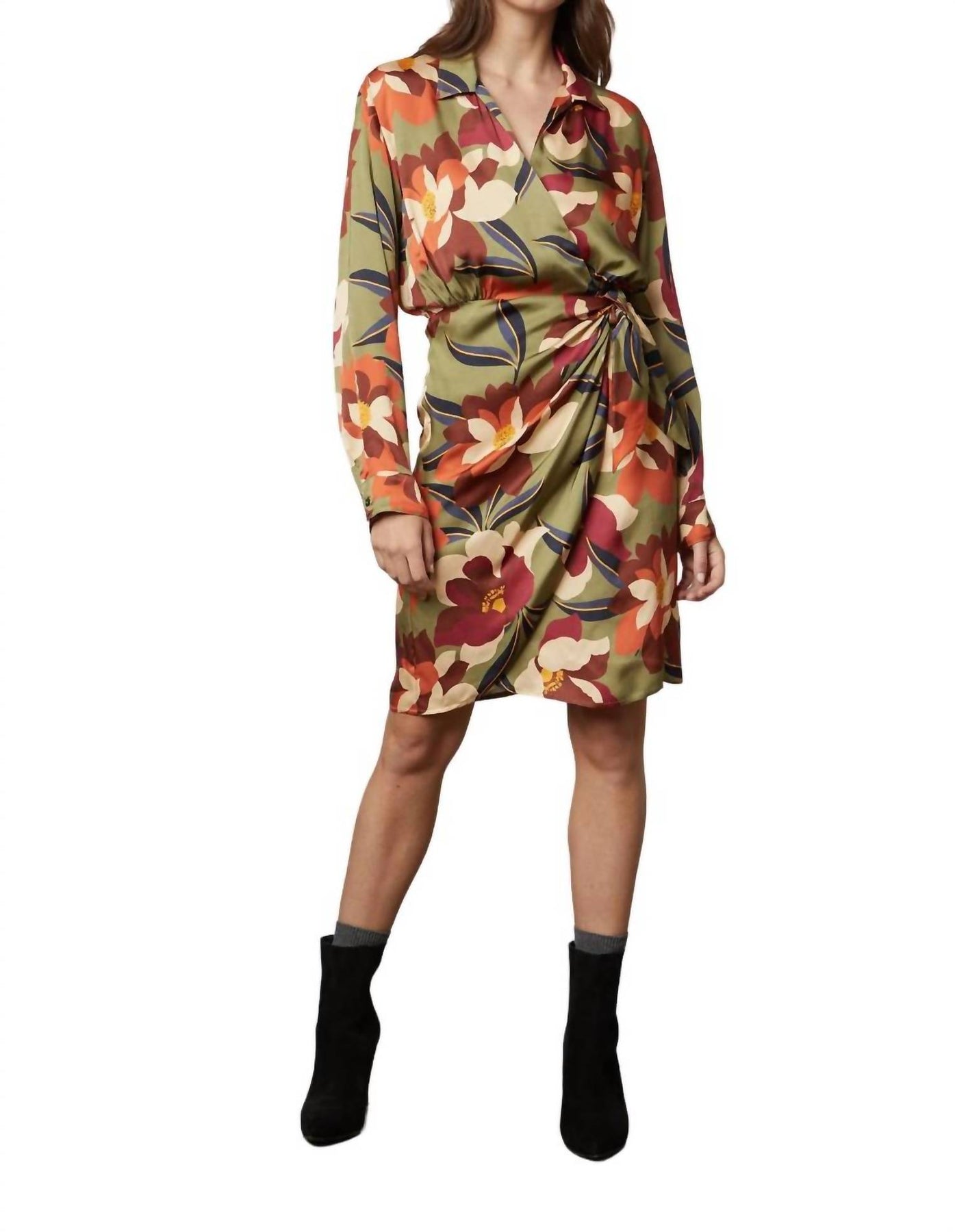 Janey Printed Satin Dress In Hydrangea