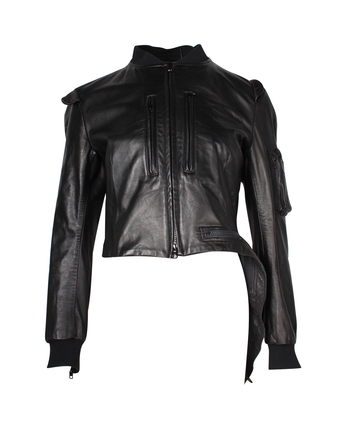 Yohji Yamamoto Asymmetric Hem Jacket in Black Leather 7703684251708