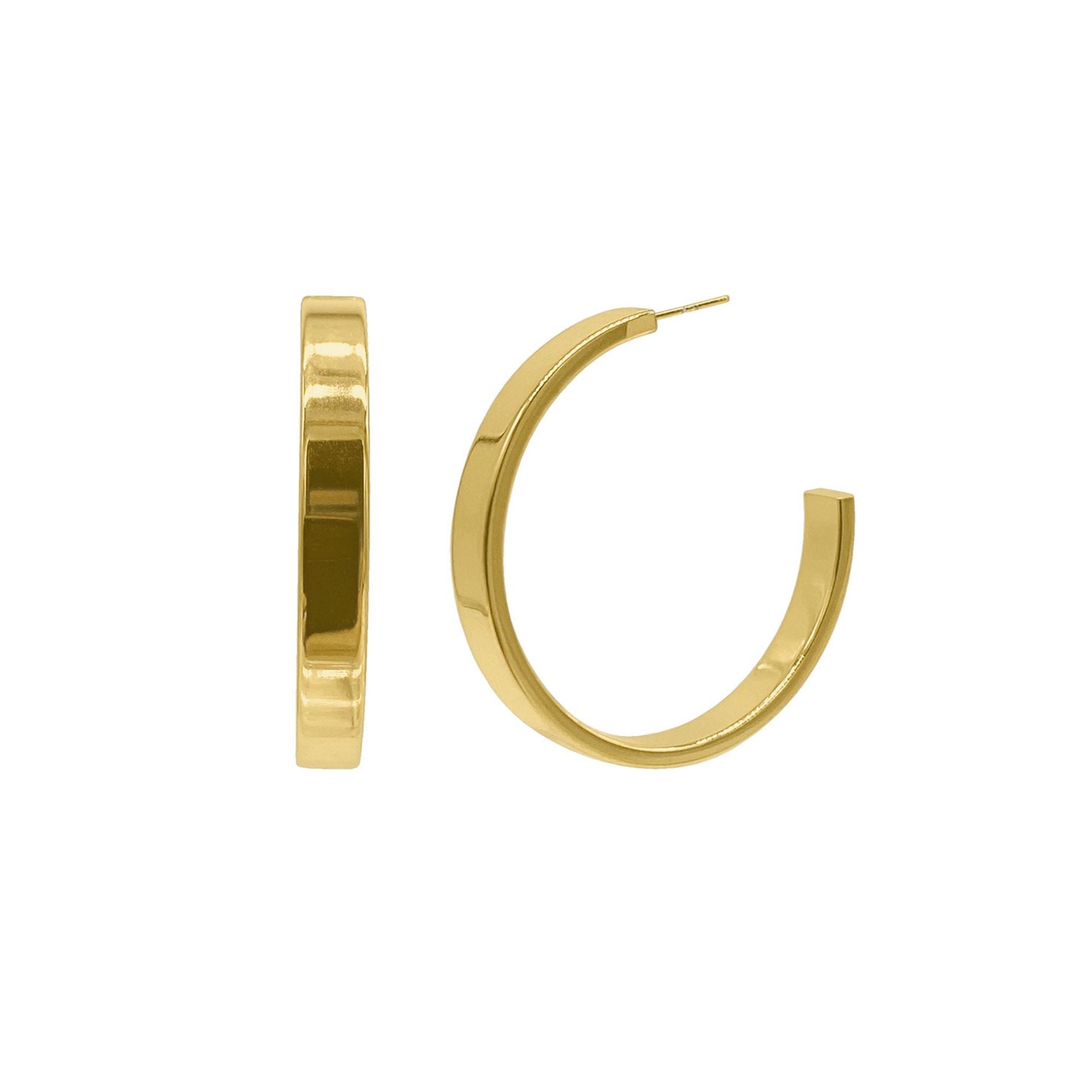 Tarnish Resistant 14k Gold Plated Flat Hoops