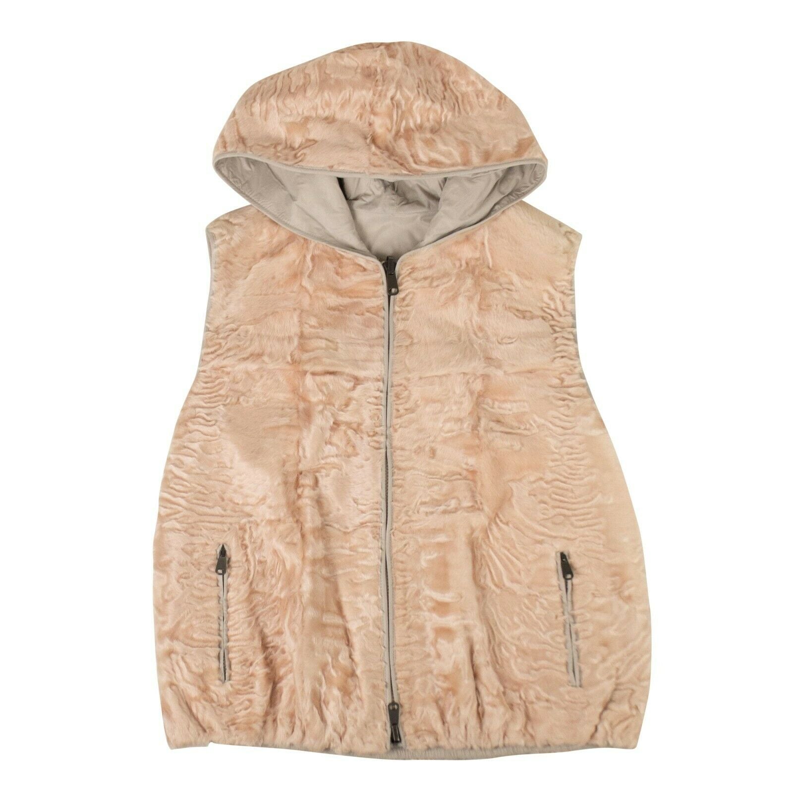 Women's Astrakhan Fur Reversible Hooded Vest - Pink
