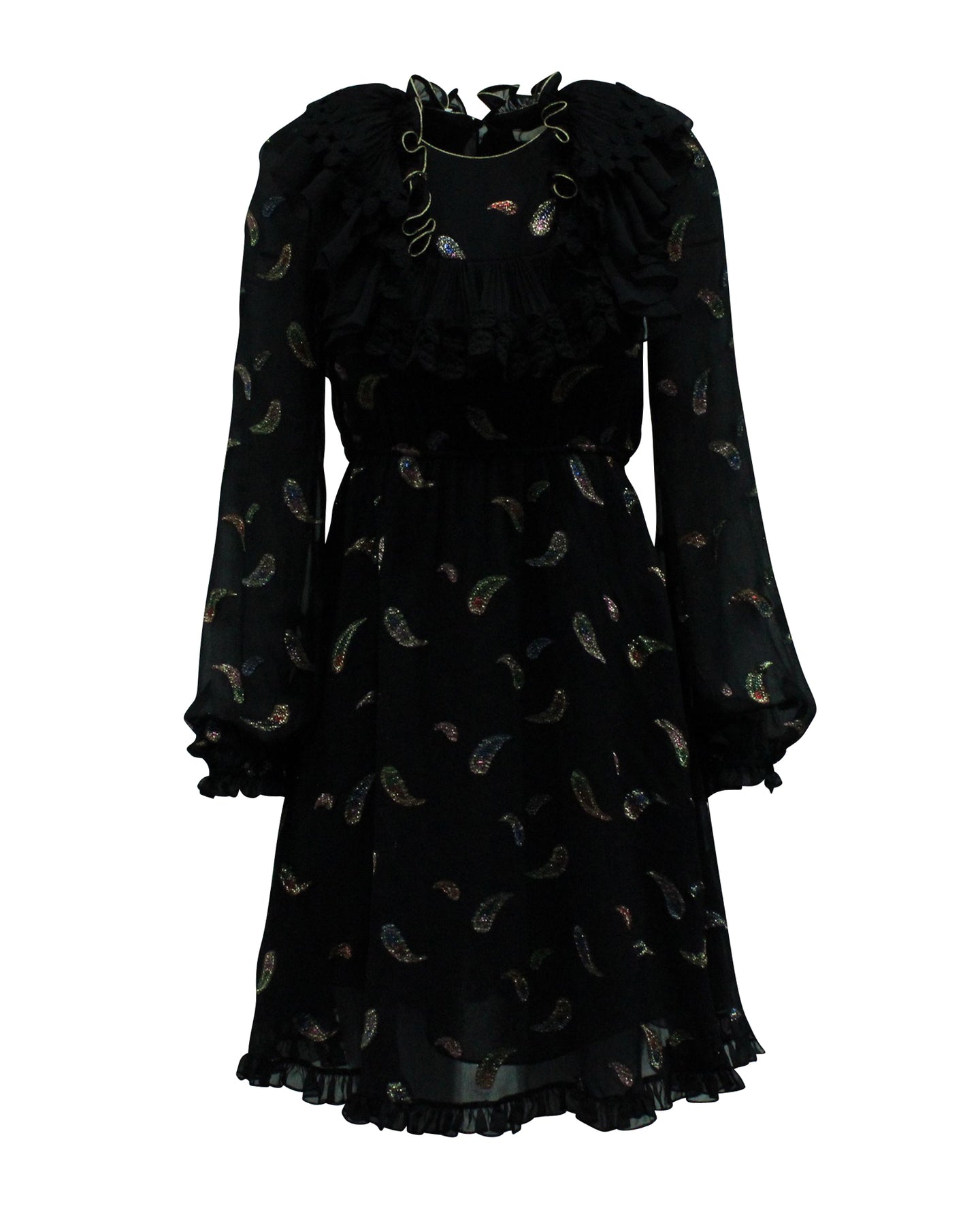 Chloé Paisley Ruffle Mini Dress in Black Cotton 7766516826172