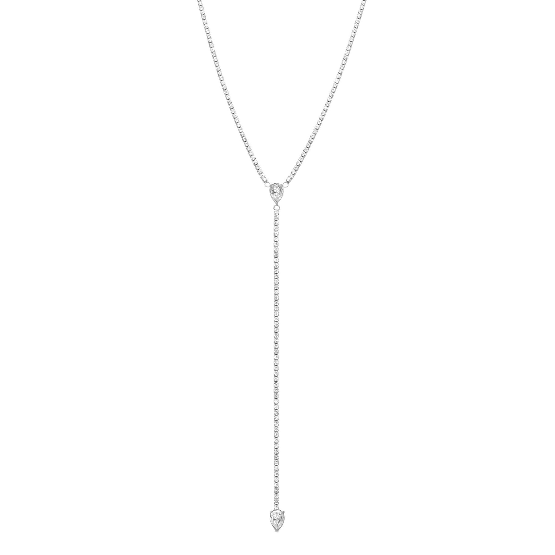 Water Resistant Crystal Y- Lariat Drop Tennis Chain Necklace silver