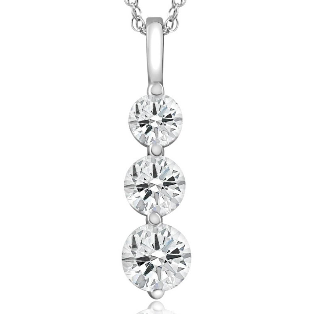 2 Ct Three Diamond Pendant 14K White Gold 3 Stone Lab Grown Necklace