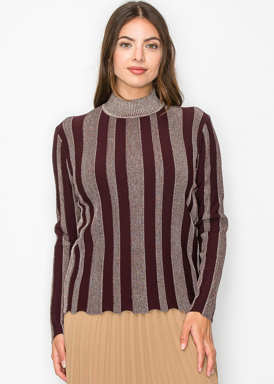 Burgundy Glow Stripe Knit Sweater 7833106350140