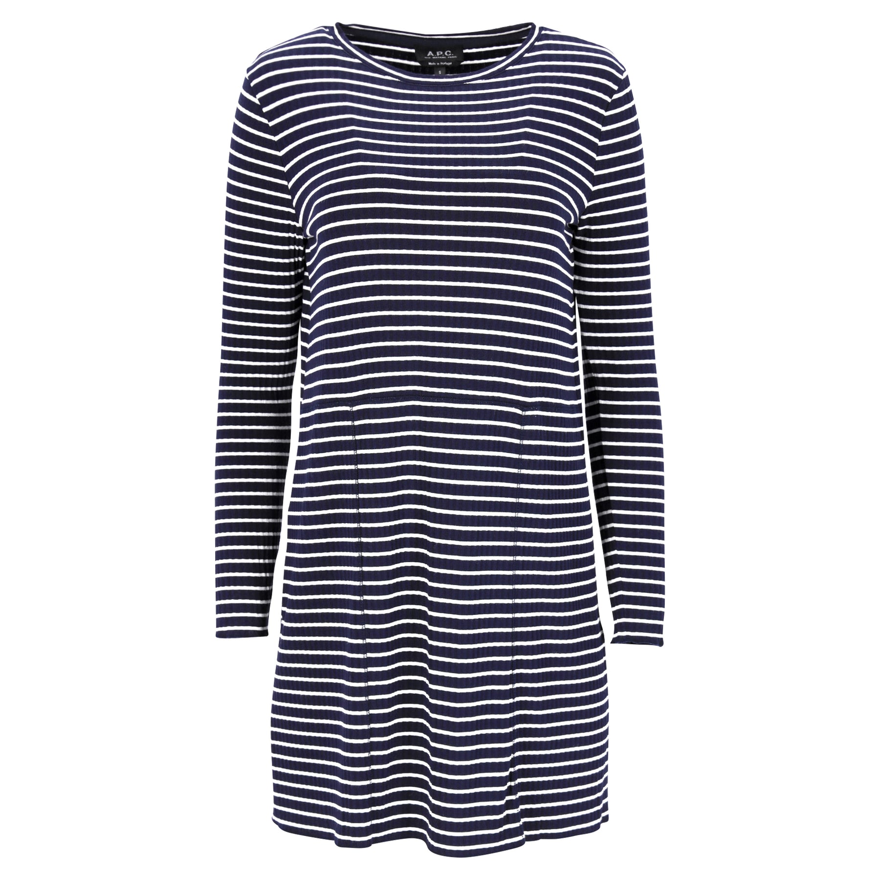 A.P.C. Striped Mini Dress in Navy Blue Viscose 7748709810236
