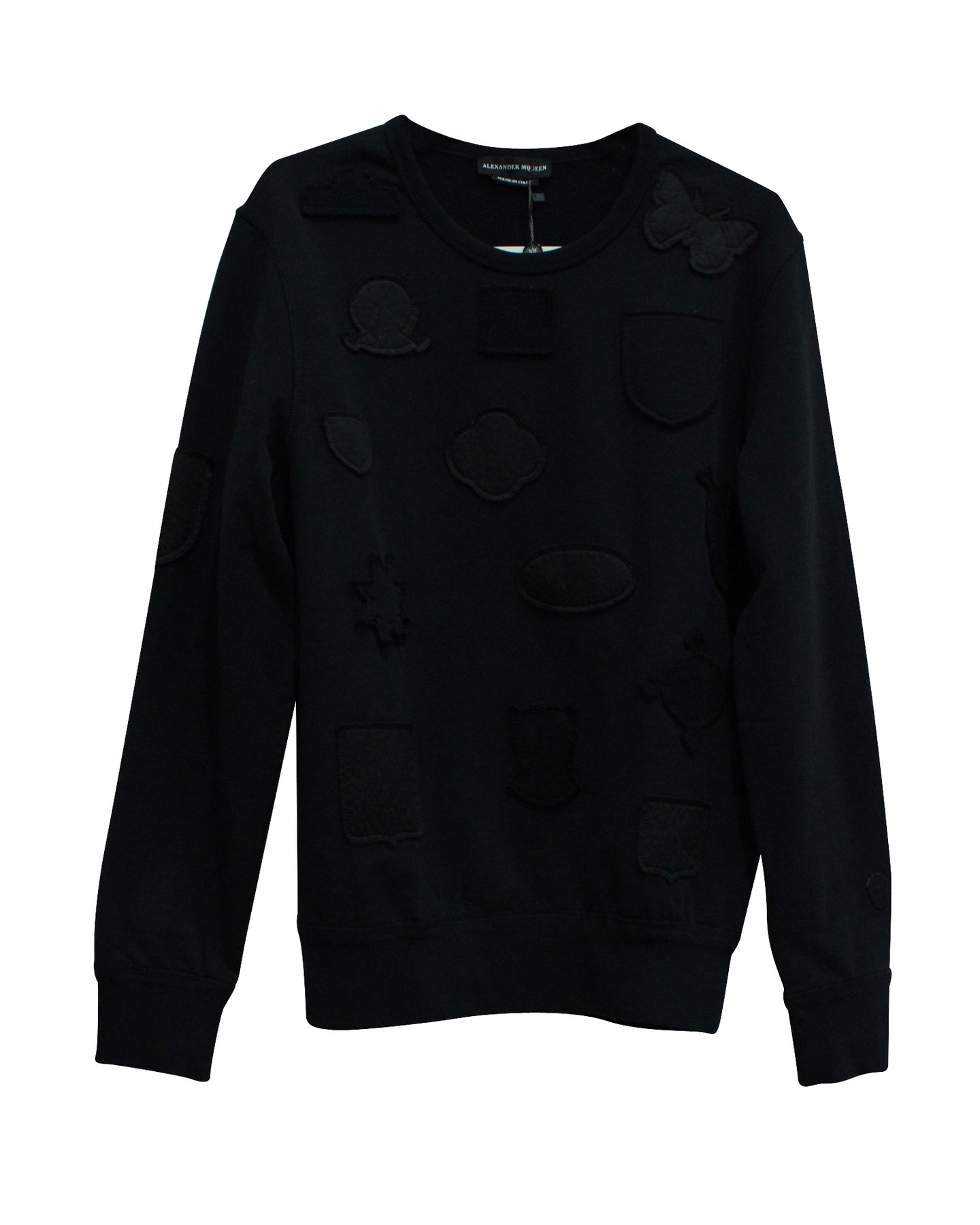 Alexander McQueen Crewneck Badges Pullover in Black Cotton 7703704338492