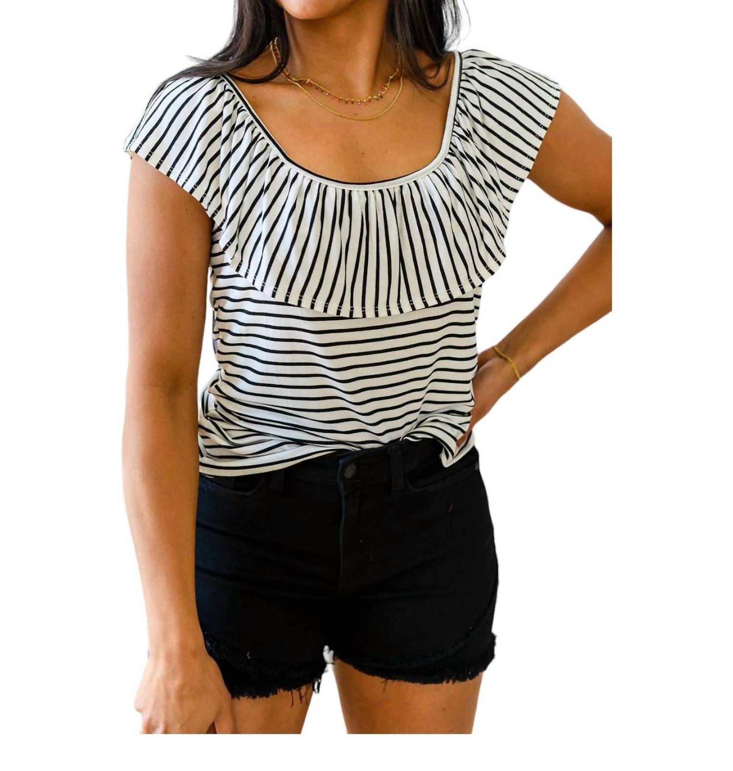 Extra Time Striped Top In Black And White Stripe 7766639411260