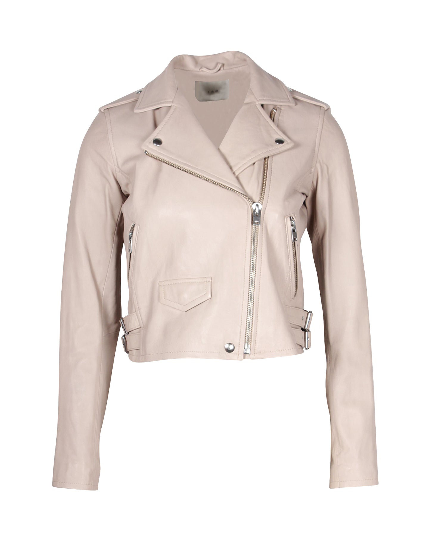 Iro Ashville Biker Jacket in Beige Lambskin Leather 7703682187324