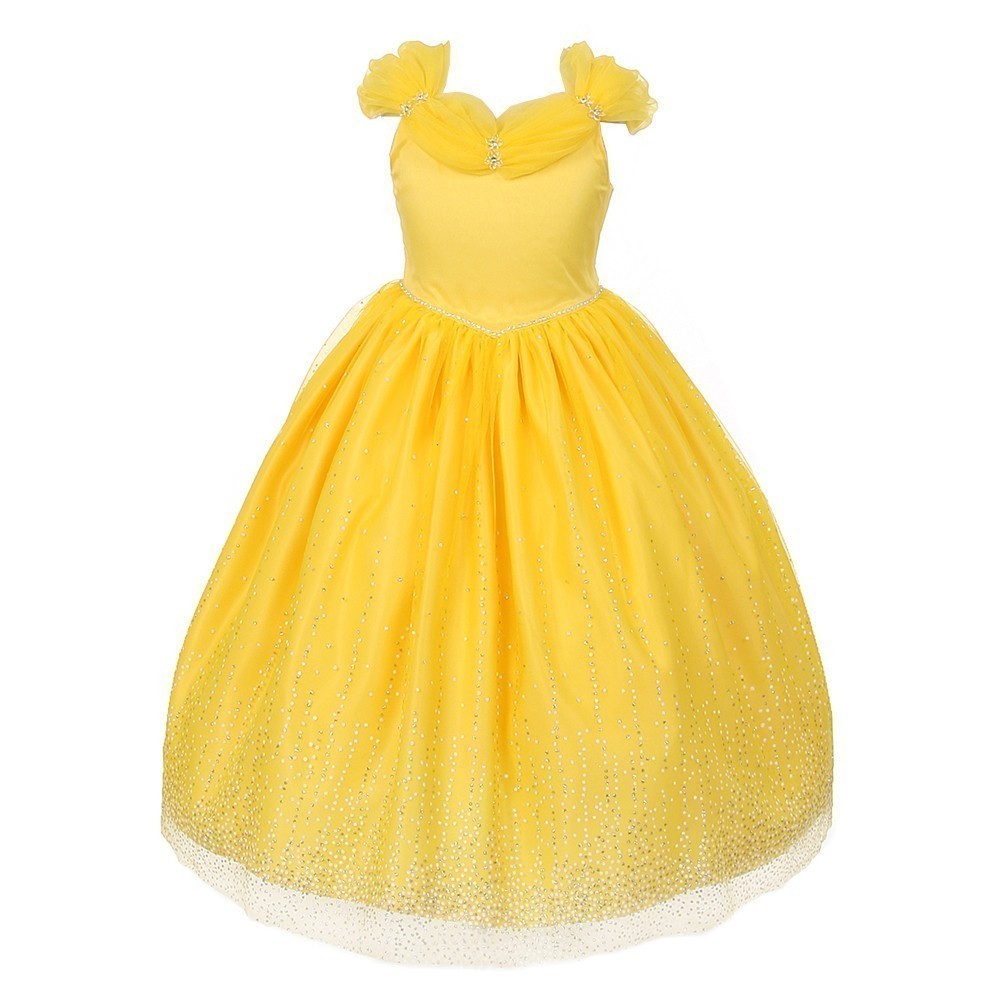 Little Girls Yellow Rhinestones Sparkly Tulle Tiara Princess Dress 2-6