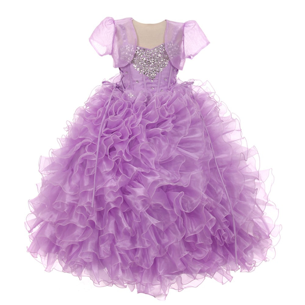 Big Girls Lilac Heart Shape Beaded Organza Jacket Pageant Dress 8-12