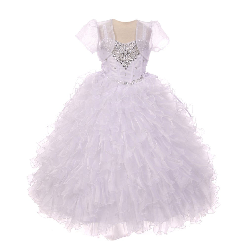 Big Girls White Heart Shape Beaded Organza Jacket Pageant Dress 8-12