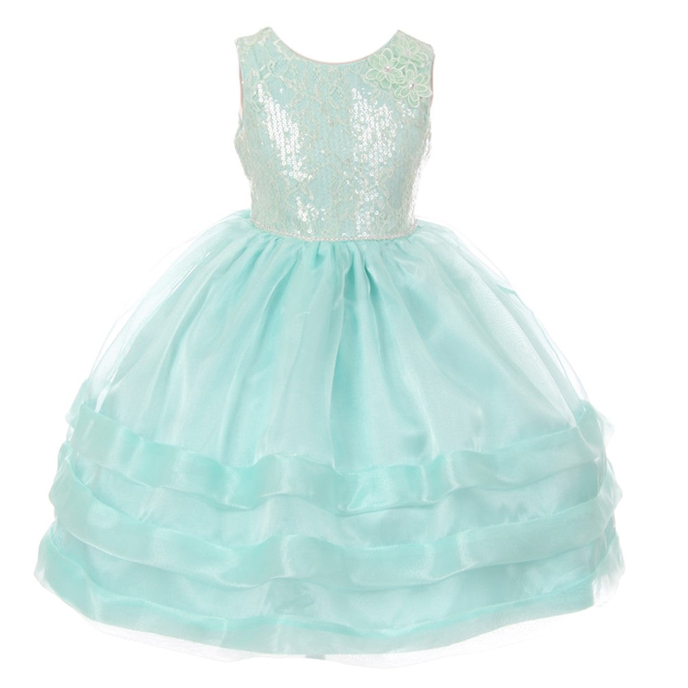 Little Girls Aqua Sequin Lace Organza Flower Girl Dress 2-6