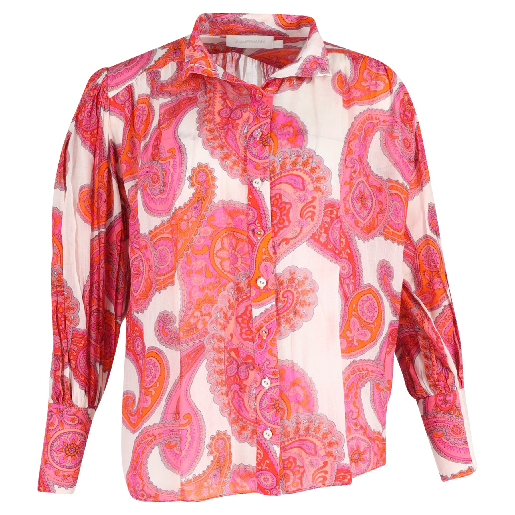 Zimmermann Peggy Bishop-sleeve Paisley-print Blouse in Pink Silk