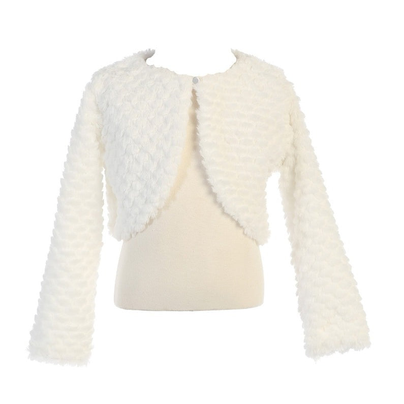 Little Girls White Faux Fur Soft Swirl Long Sleeved Stylish Bolero 2T-5