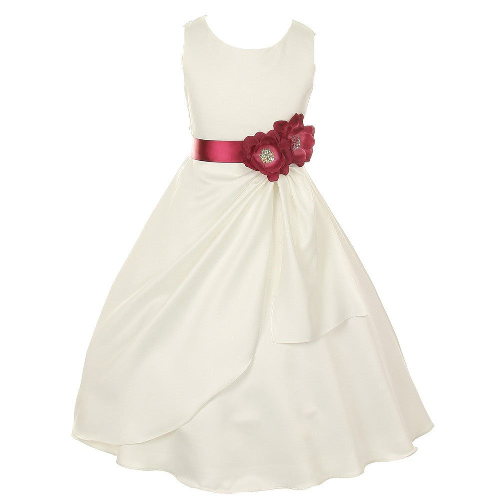 Little Girls Ivory Burgundy Bridal Dull Satin Sequin Flowers Occasion Dress 2-6