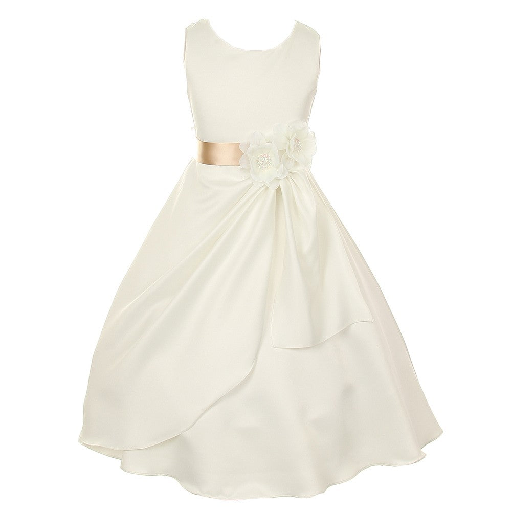 Little Girls Ivory Champagne Bridal Dull Satin Sequin Flowers Occasion Dress 2-6
