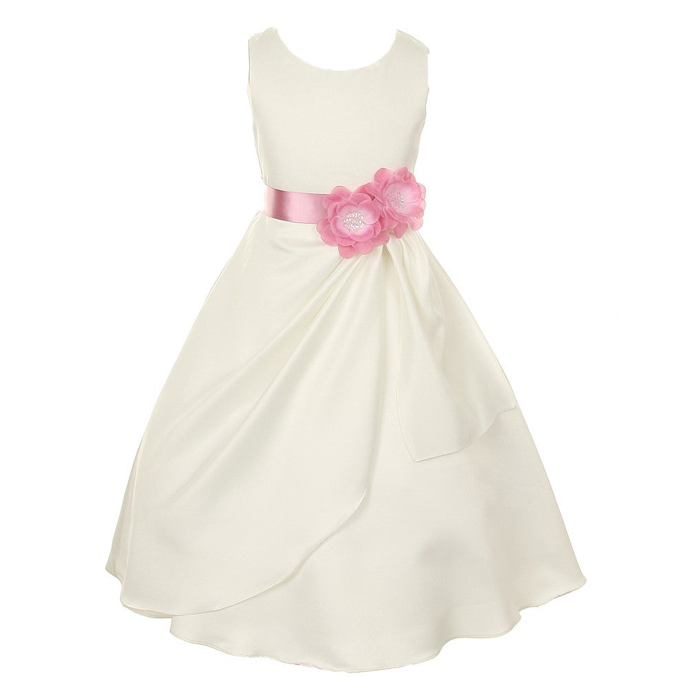Little Girls Ivory Rose Bridal Dull Satin Sequin Flowers Occasion Dress 2-6