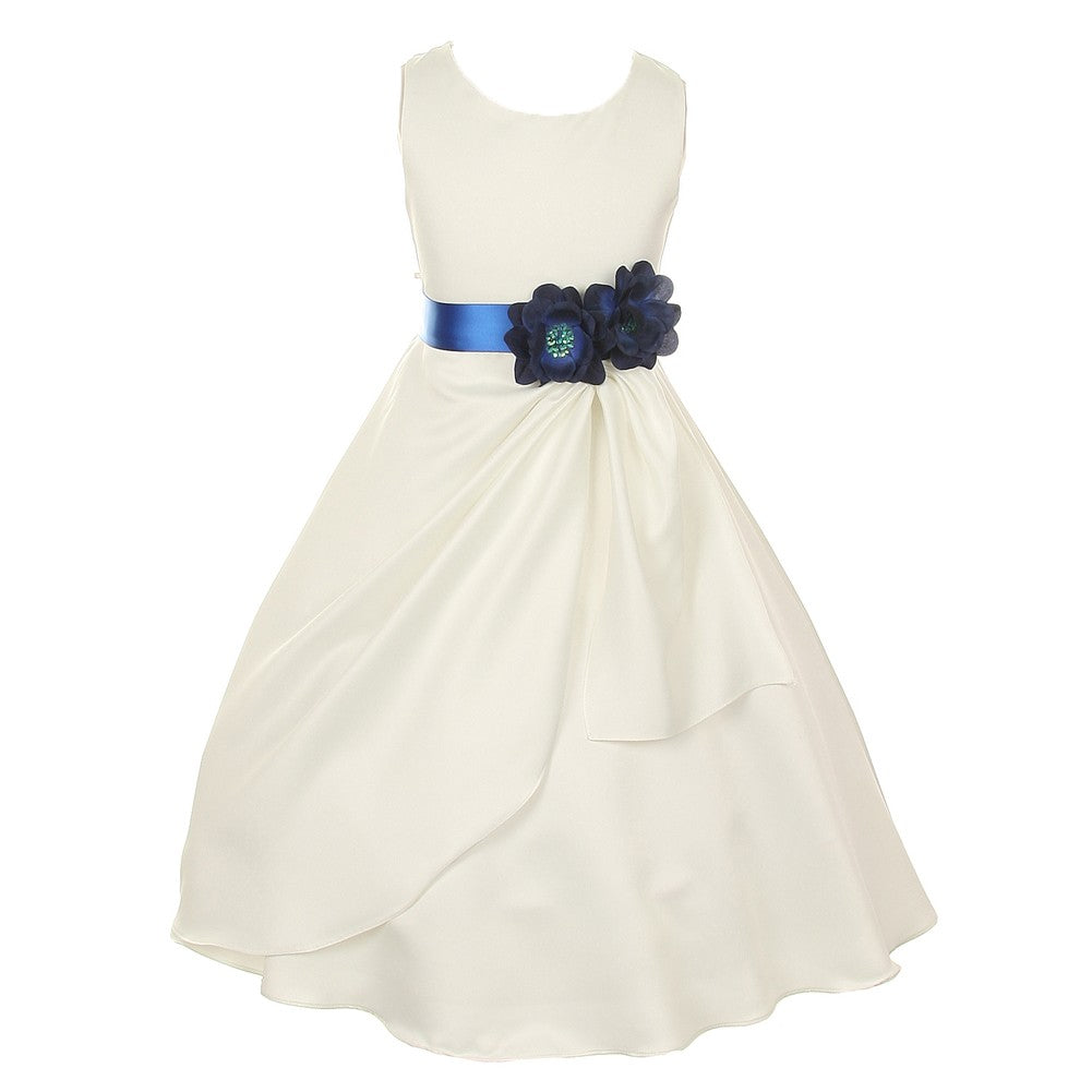 Big Girls Ivory Blue Bridal Dull Satin Sequin Flowers Occasion Dress 8-14