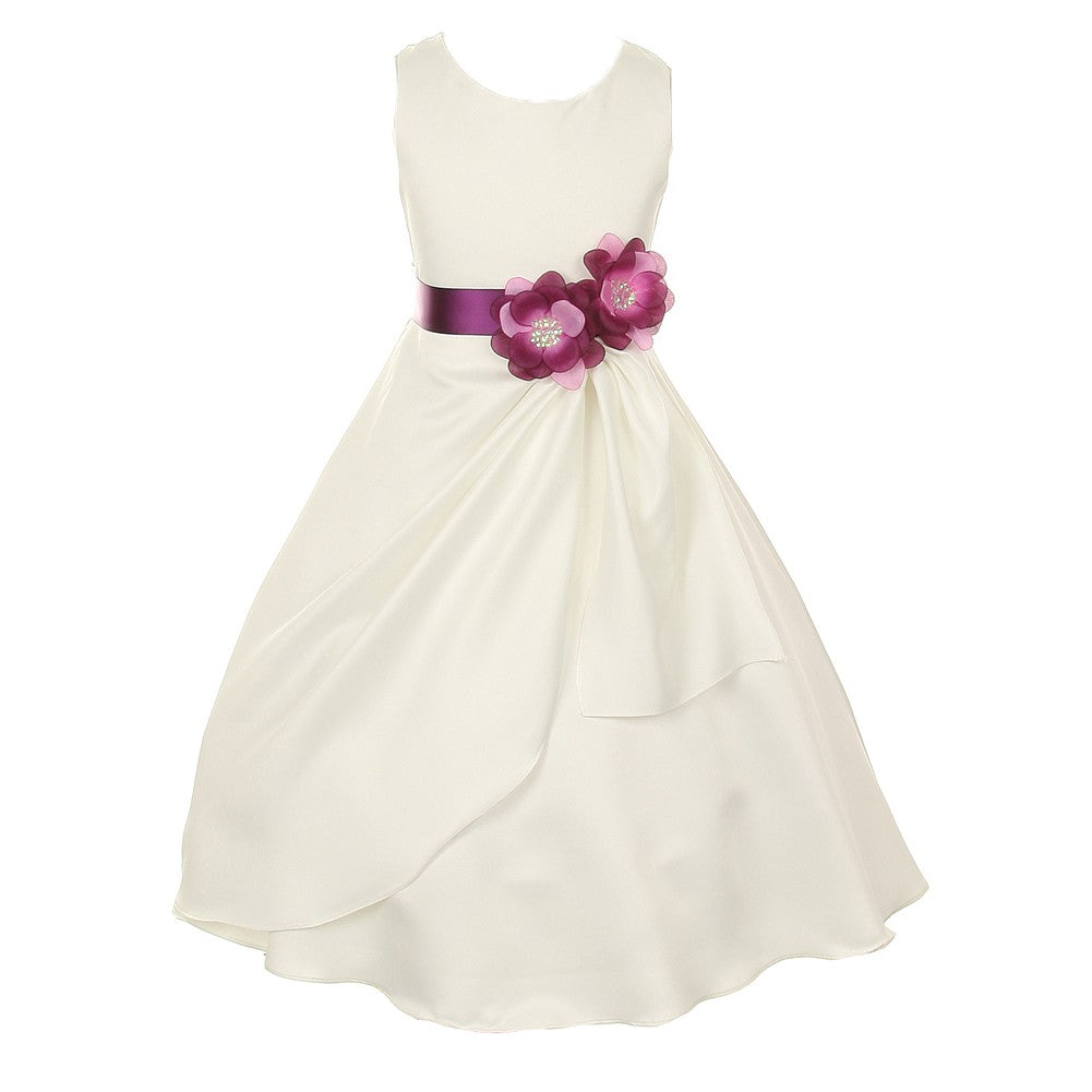 Little Girls Ivory Plum Bridal Dull Satin Sequin Flowers Occasion Dress 2-6