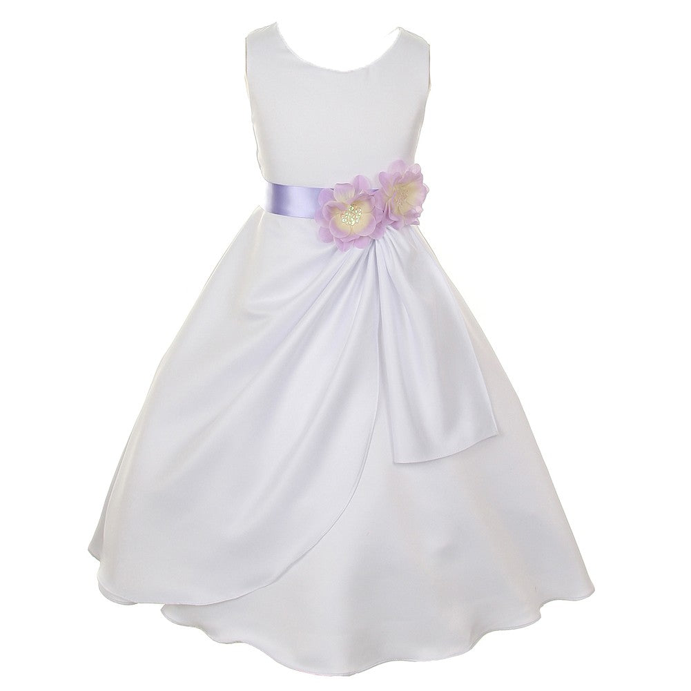 Little Girls White Lilac Bridal Dull Satin Sequin Flowers Occasion Dress 2-6