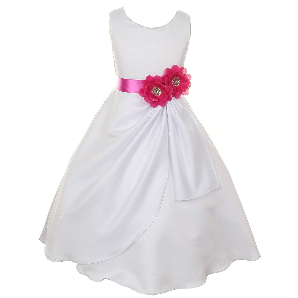 Little Girls White Magenta Bridal Dull Satin Sequin Flowers Occasion Dress 2-6