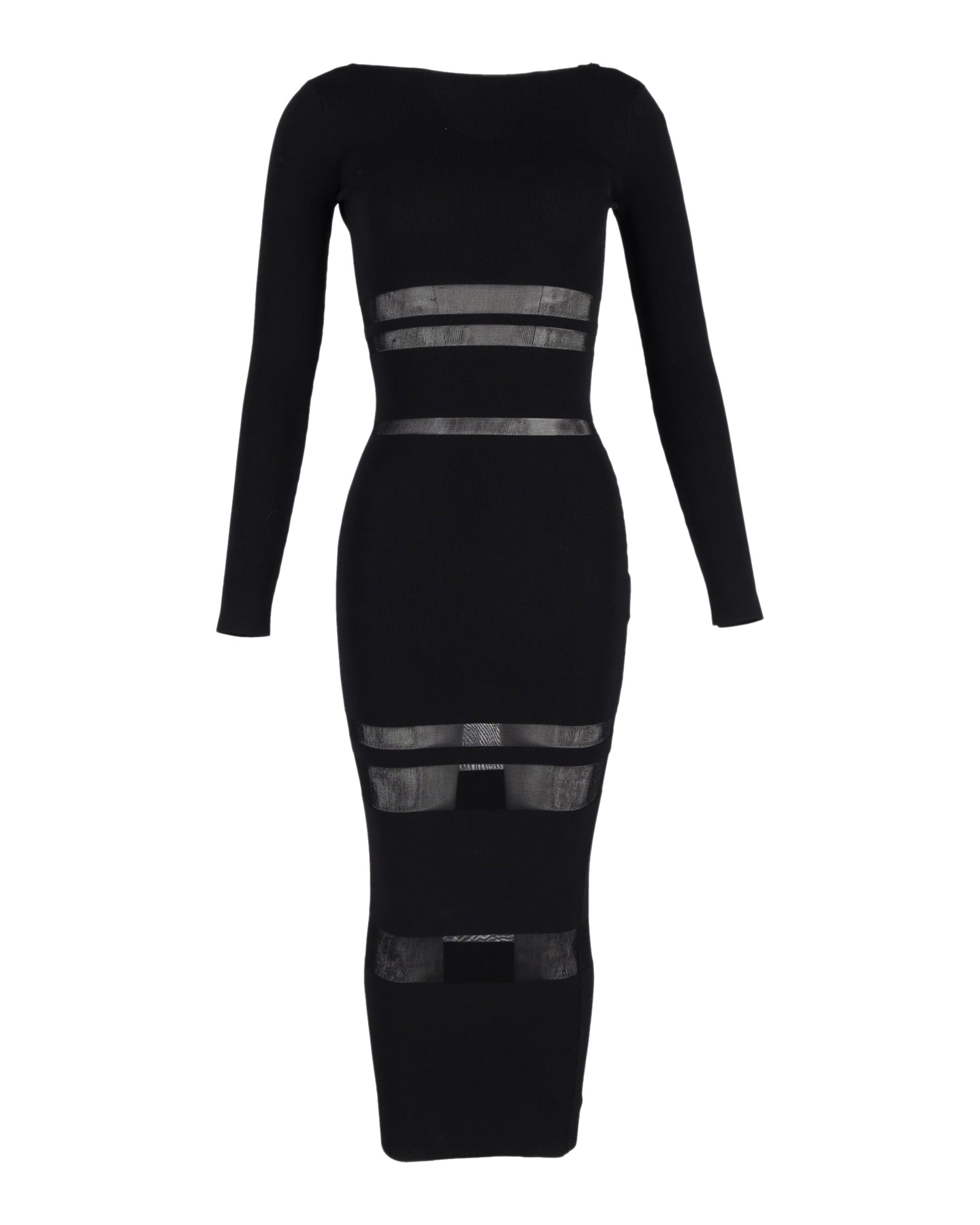 Self-Portrait Sheer Panels Midi Dress in Black Viscose