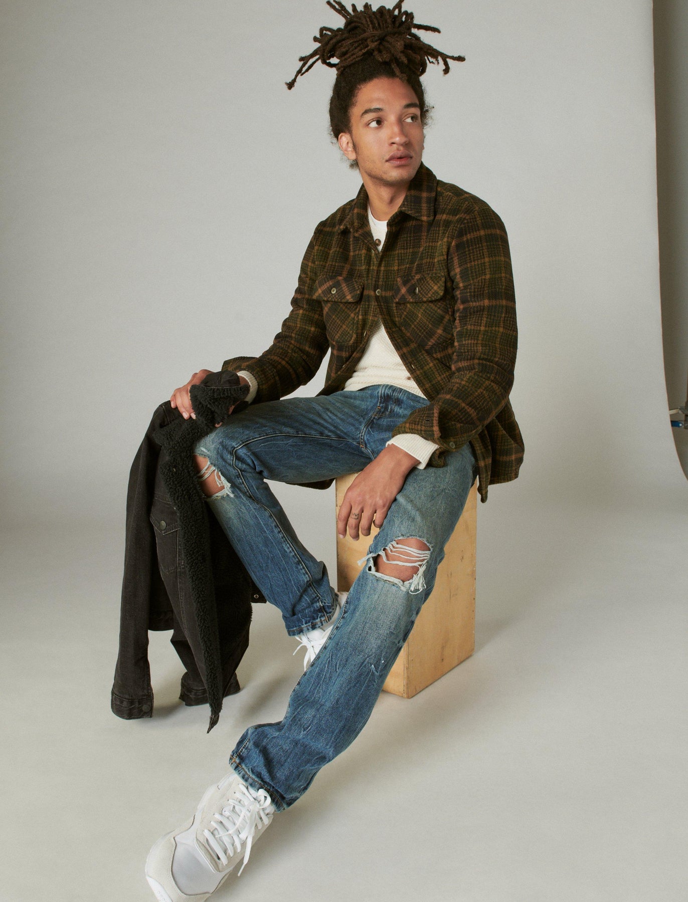 Lucky Brand Men's Buffalo Plaid Knit Shirting