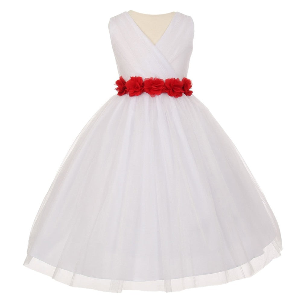 Big Girls White Red Chiffon Flowers Tulle Junior Bridesmaid Dress 8-14