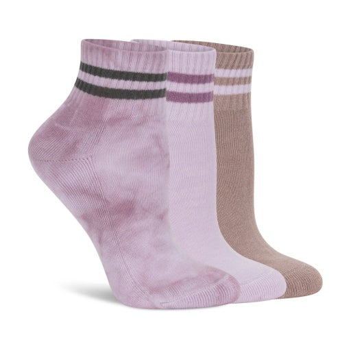 Lemon Women's 3 Pack 1/2 Terry Cotton Tie Dye With Stripe Quarter Crew Sock