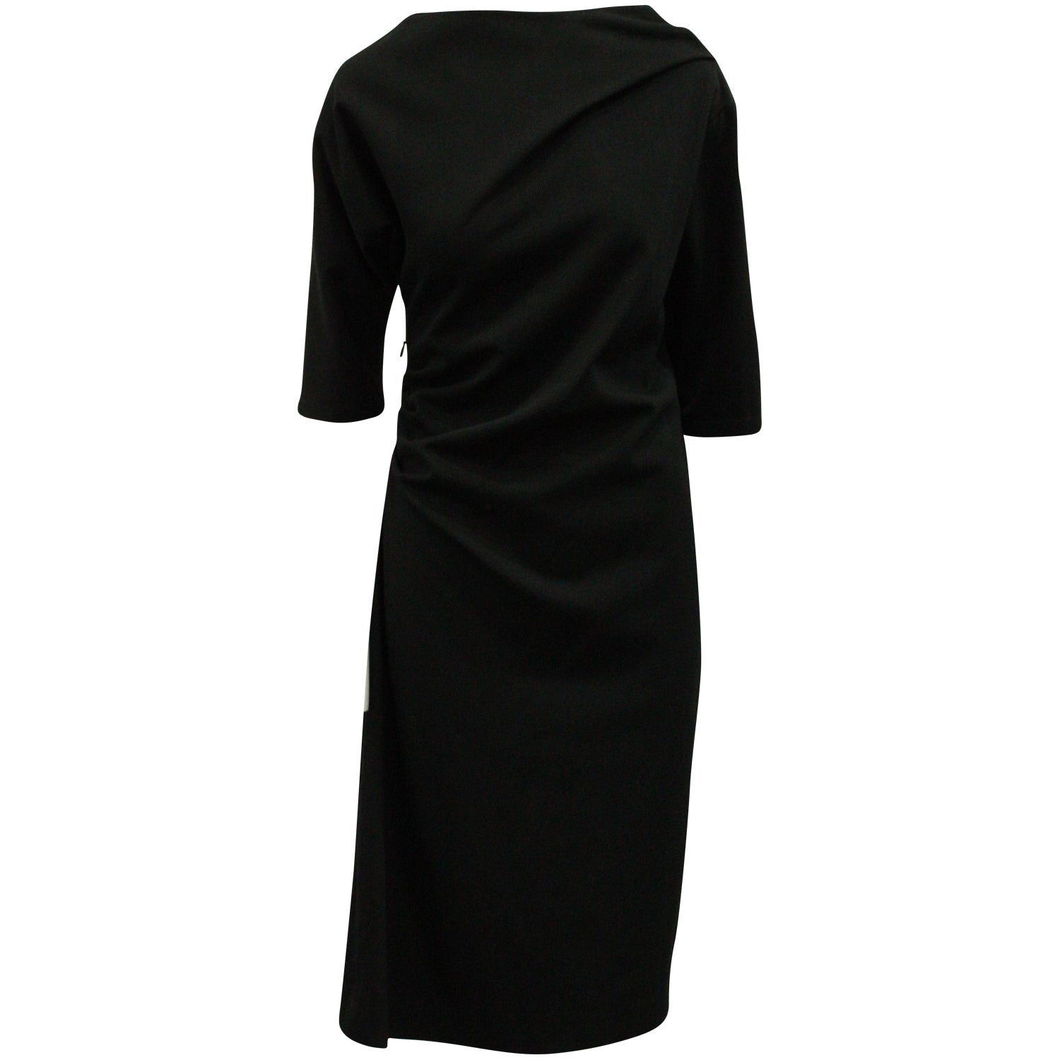 Dries Van Noten Ruched Midi Dress in Black Wool 7833171853372