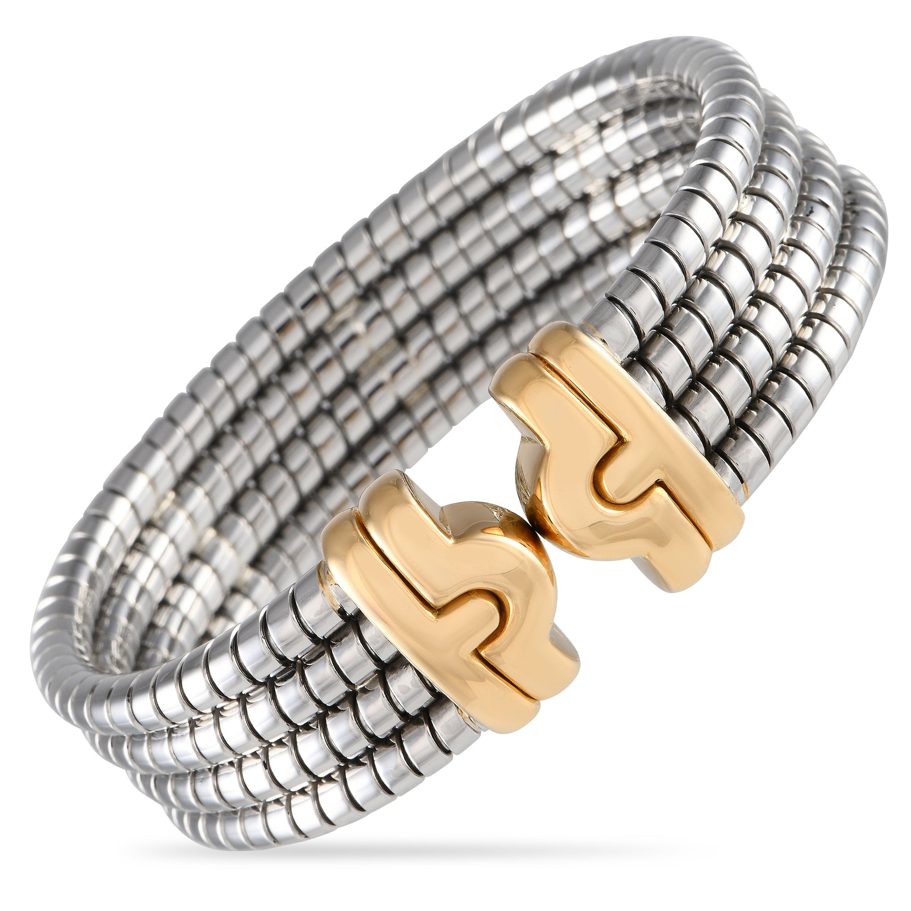 Bvlgari Tubogas 18K Yellow Gold and Steel Cuff Bracelet BV12-051424