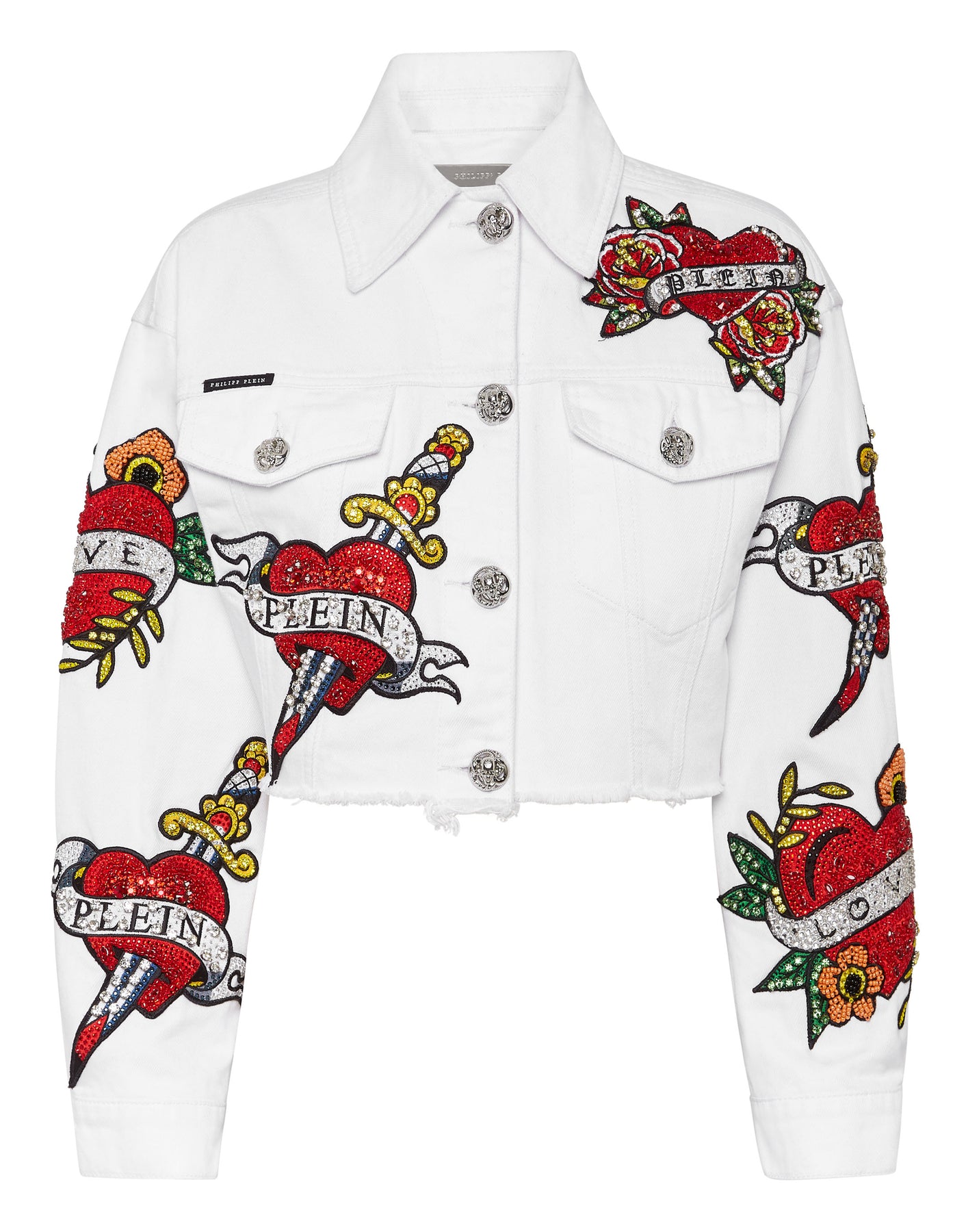 CROPPED DENIM JACKET LOVE CRYSTALS 7676510961724