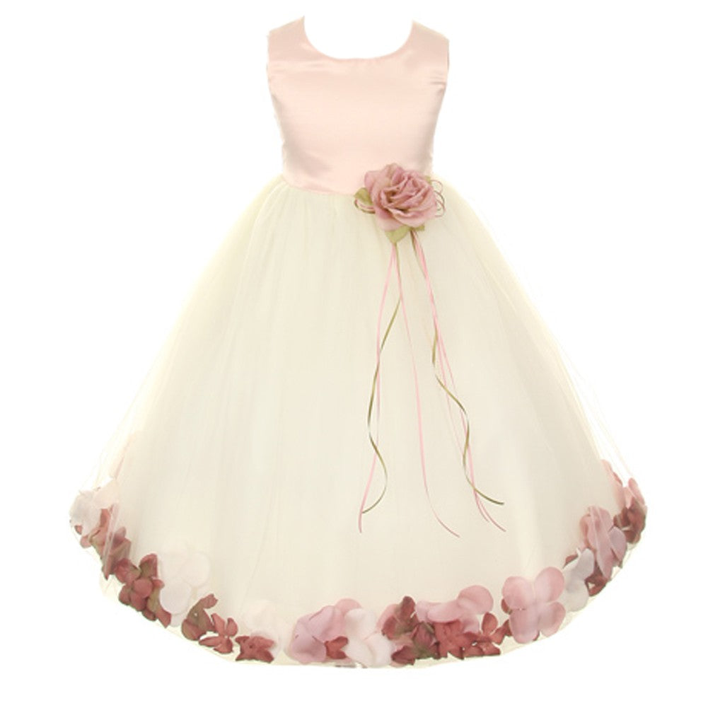 Kids Dream Little Girls Ivory Rose Satin Top No Sash Petal Flower Girl Dress 2T-6