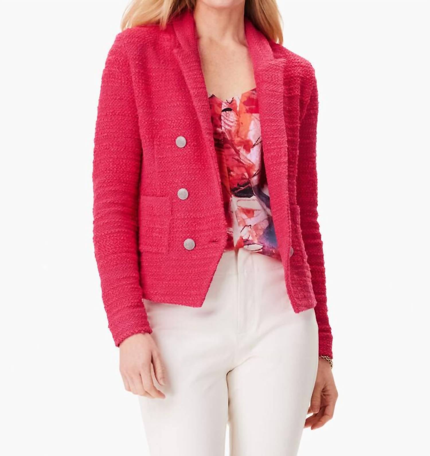 Textured Femme Knit Jacket In Bright Rose 7704739119164