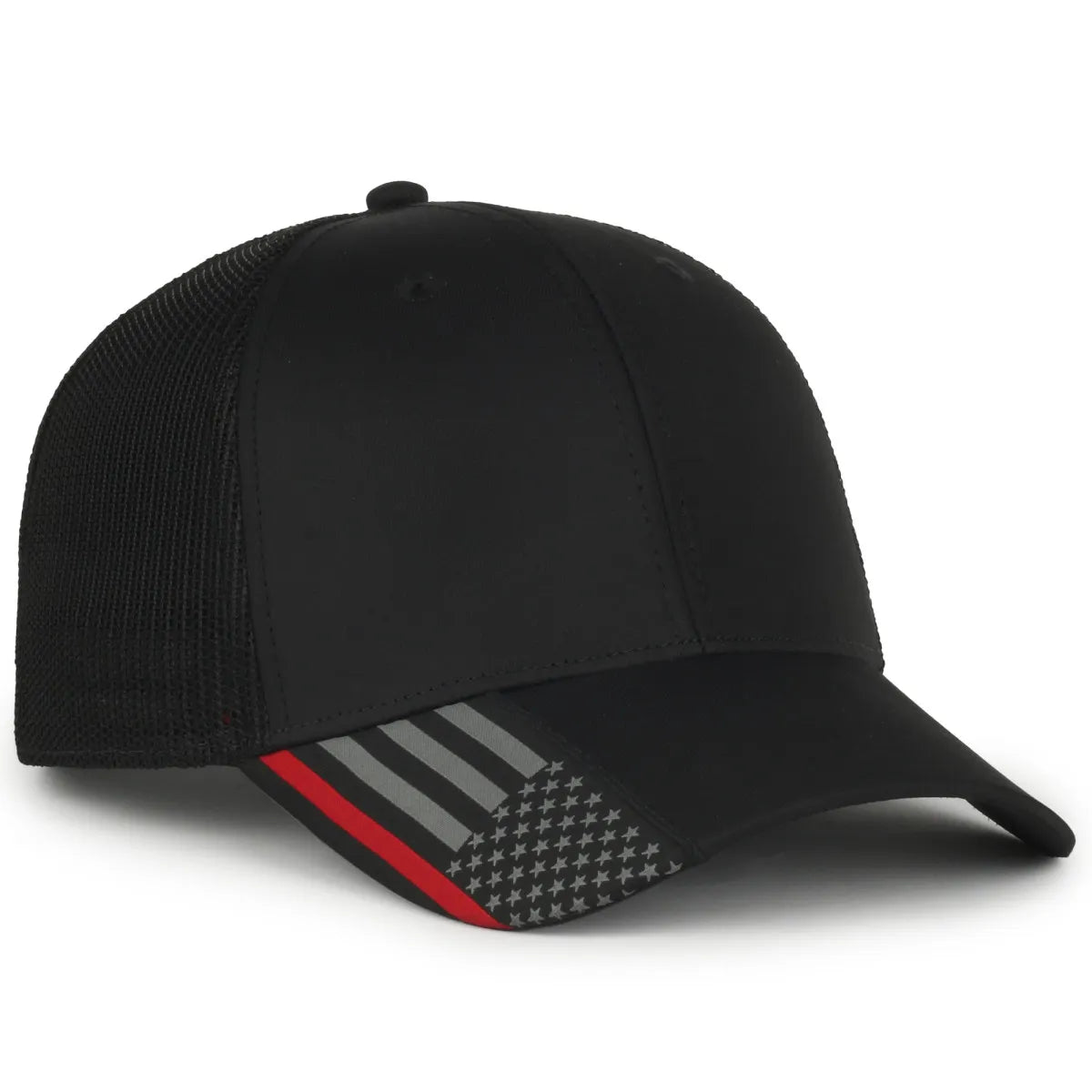 Outdoor Cap OC601M Black Service Stripes US FLAG Structured Trucker Hat