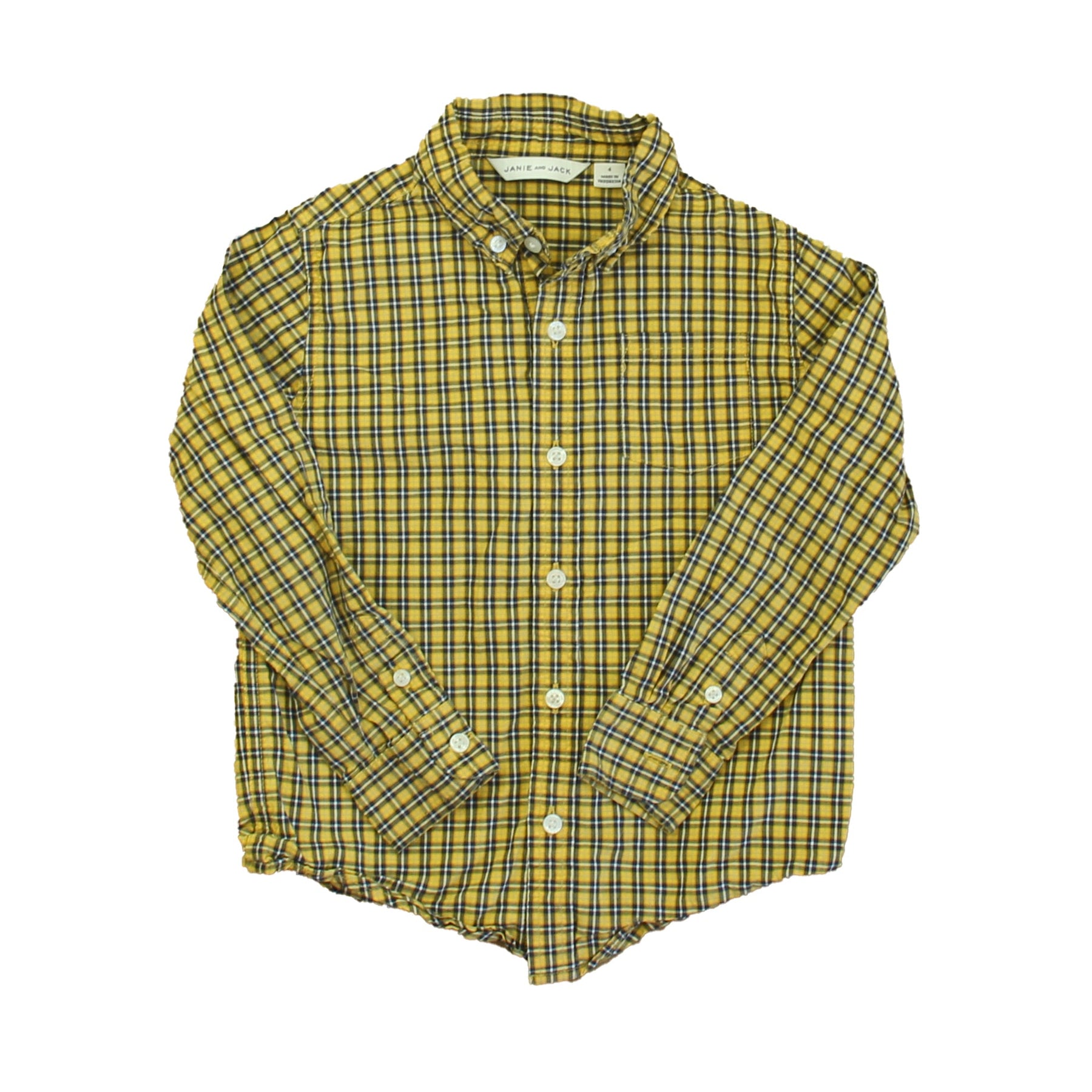 Janie and Jack Boys Yellow | Blue Plaid Button Down Long Sleeve 7805823483964